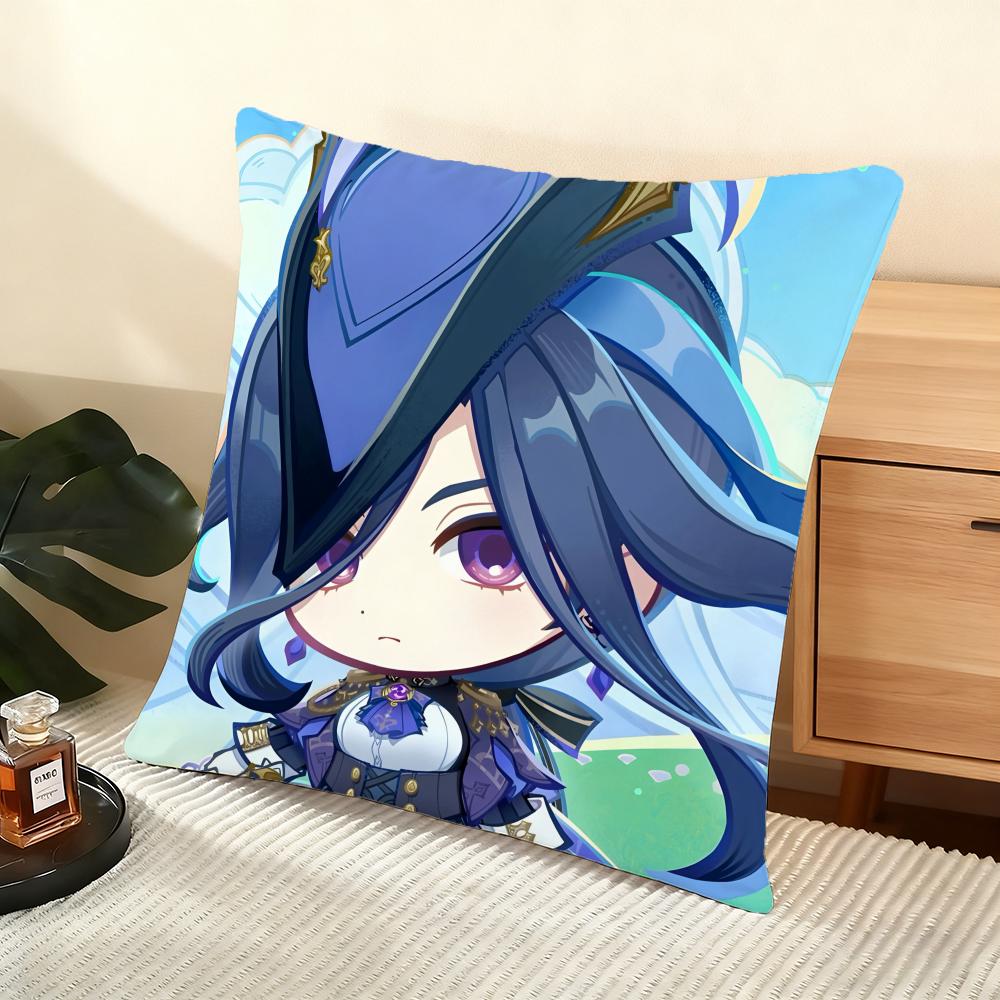Genshin Impact Clorinde Cushion Cover Soft Short Plush Pillow Cover Smooth Cozy Texture Aesthetic Cushion Case Home Decor