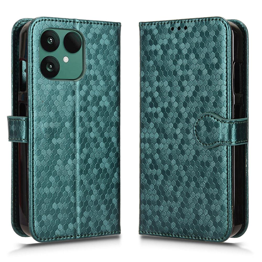 

For Fairphone 6 Wallet Case Dot Pattern Imprint PU Leather Phone Cover with Wrist Strap Green