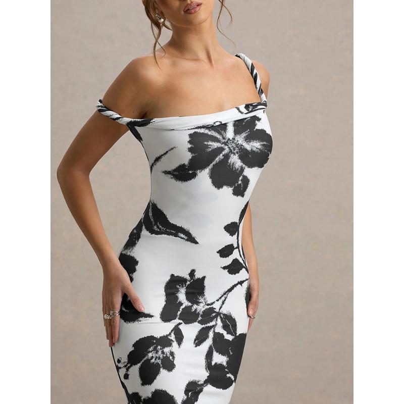 2025 Summer Sexy Halter Leopard Printed Suspender Dress New Fashion Elegant Sleeveless Bodycon Slim Long Party Dresses Women Clothing