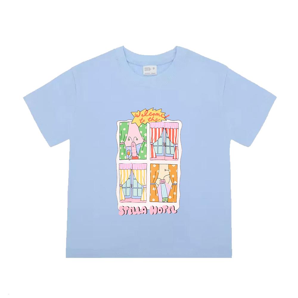 Girls' summer short sleeved T-shirt with fun cartoon print, sweet pure Polyester breathable baby girl casual top, children's clothi
