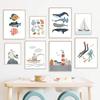 Velero, faro, ballena, concha de gaviota, buzo, cuadro sobre lienzo para pared, carteles nórdicos e impresiones, imágenes de pared, decoración para habitación de niños