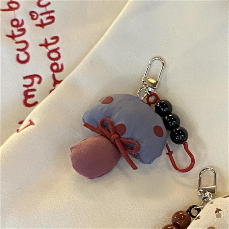 Creative Funny Fabric Mushroom Beaded Keychain Pendant Phone Chain Bag Hanging Ornament Backpack Charms Keyring Accessories Gift