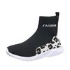 Foreign trade women's flat-bottomed casual mid-top shoes 2025 new round head fly-woven elastic cloth socks shoes women's shoes