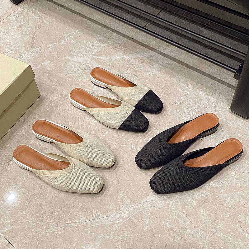 Baotou Half Slippers Women's Spring and Summer 2025 New Fashion Outer Wear Thick Heels Cool Slippers Pointed Lazy Low Heel Sandals Women