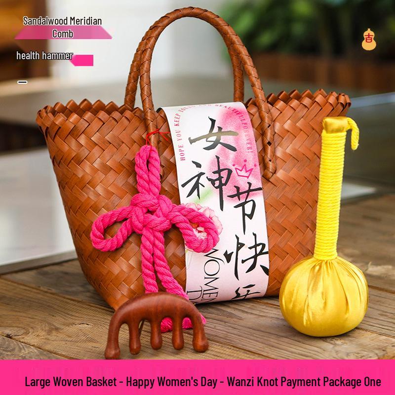 38th Festival Goddess Gift Set: High-End Bamboo Basket Souvenir for Employees