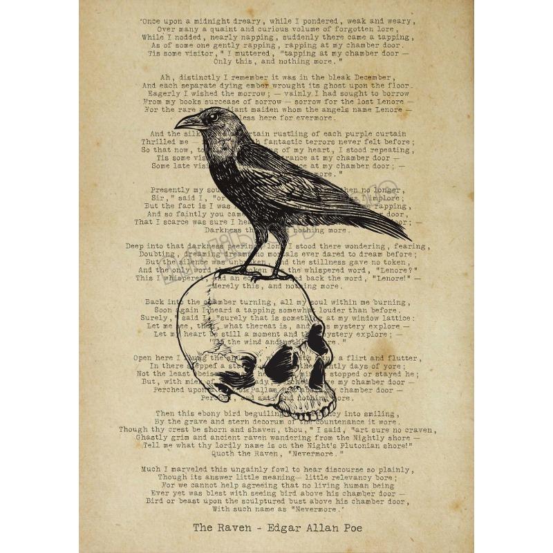 Vintage Dark Gothic Edgar Allan Poe The Raven Artwork On Antique Dictionary Poster Canvas Painting Wall Pictures Home Decor