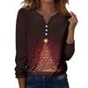 Women's T Shirt Tee Christmas Print Button Long Sleeve Daily Weekend Fashion Basic V- Neck Regular Top