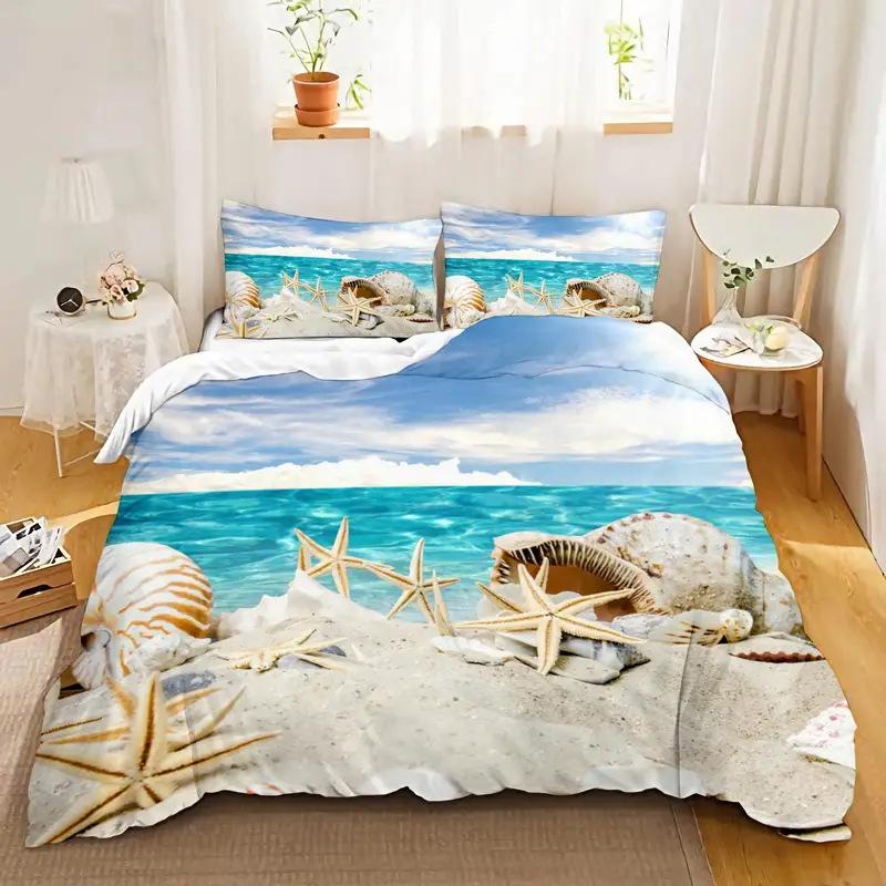Starfish Shell Beach Ocean Bedding Three-Piece Quilt Cover Independent Station
