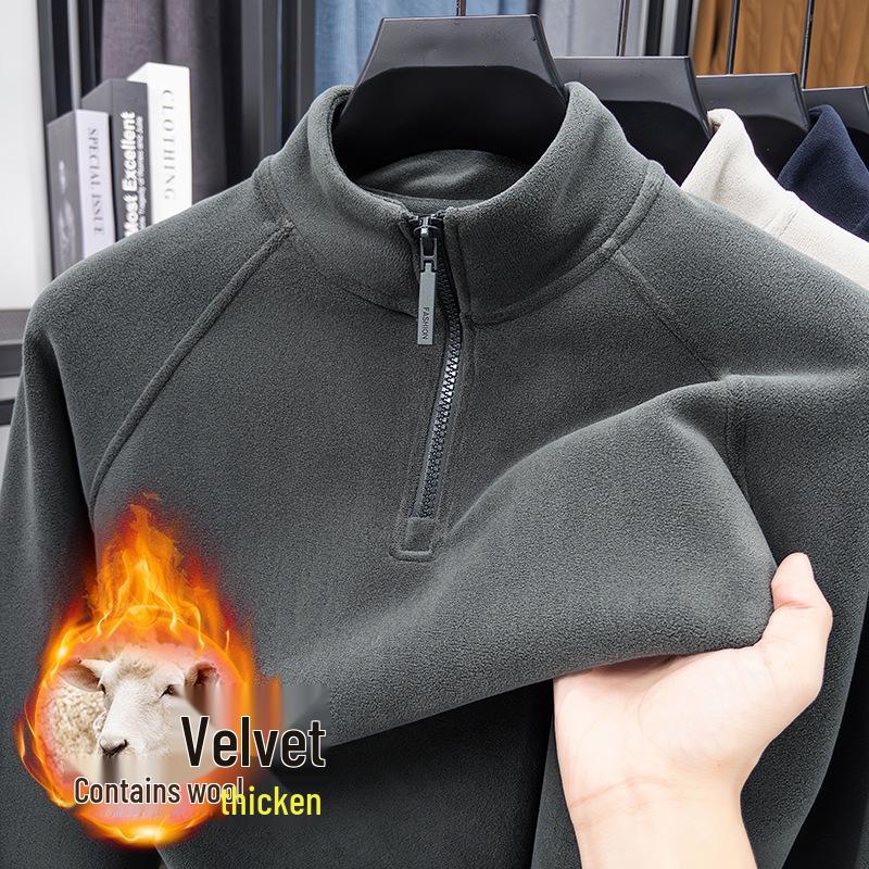 

Men s Winter Coral Fleece Half-Zip Sweatshirt: Thick, Warm, Double-Sided Casual Base Layer 4XL армія зелений колір