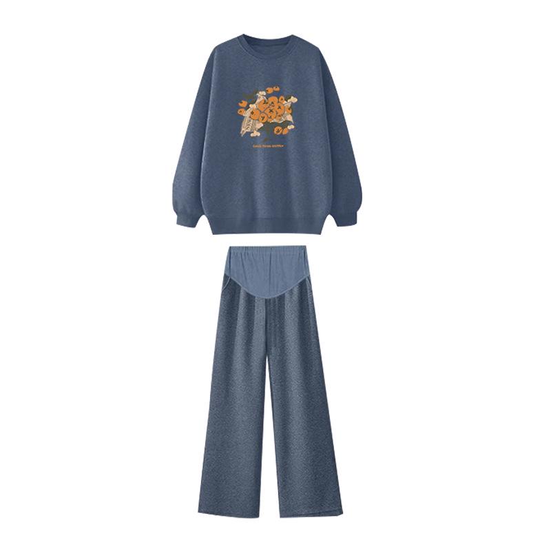 Maternity 2025 Spring/Autumn Outdoor Fashion Dark Grey Sweatshirt & Trousers Set