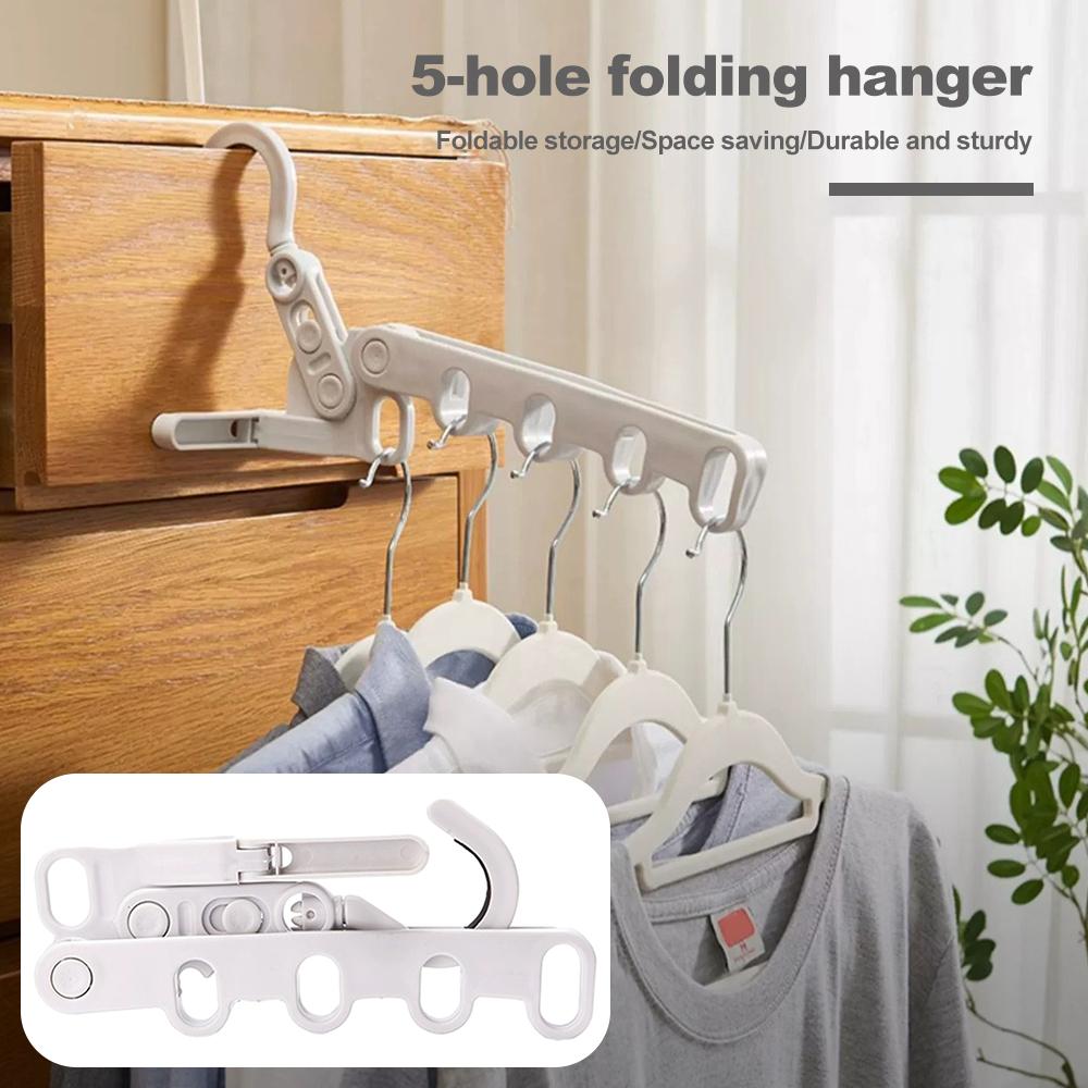 Foldable Travel Hanger,5-Hole Clothes Hanger,Adjustable Plastic Clothes Drying Rack,Saving Space Non-Trace Clothes Holder