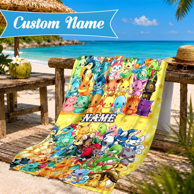 Custom Name Pika Microfiber Beach Towel, Quick-Dry, for Summer Travel, Beach Essential, Picnic Essentials, Swimming Pool