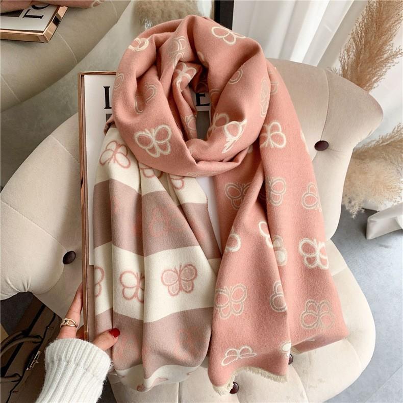 Classic Fashion Letter Thousand Birds Grid Imitation Cashmere Scarf Women's Winter Thickened Double Sided Air Conditioning Shawl Scarf Women's