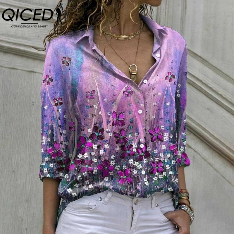 QICED 38 Color Women's Fashion Casual Long Sleeve POLO Neck Blouses & Shirts