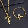 Vintage Cross Pendant Necklace & Bracelet Set - Unisex Fashion Jewelry