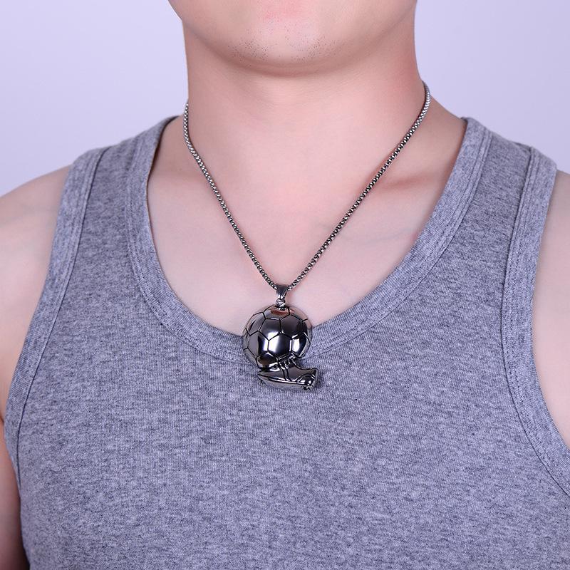2025 Stylish Men's Retro Football Pendant Necklace with Stainless Steel Chain