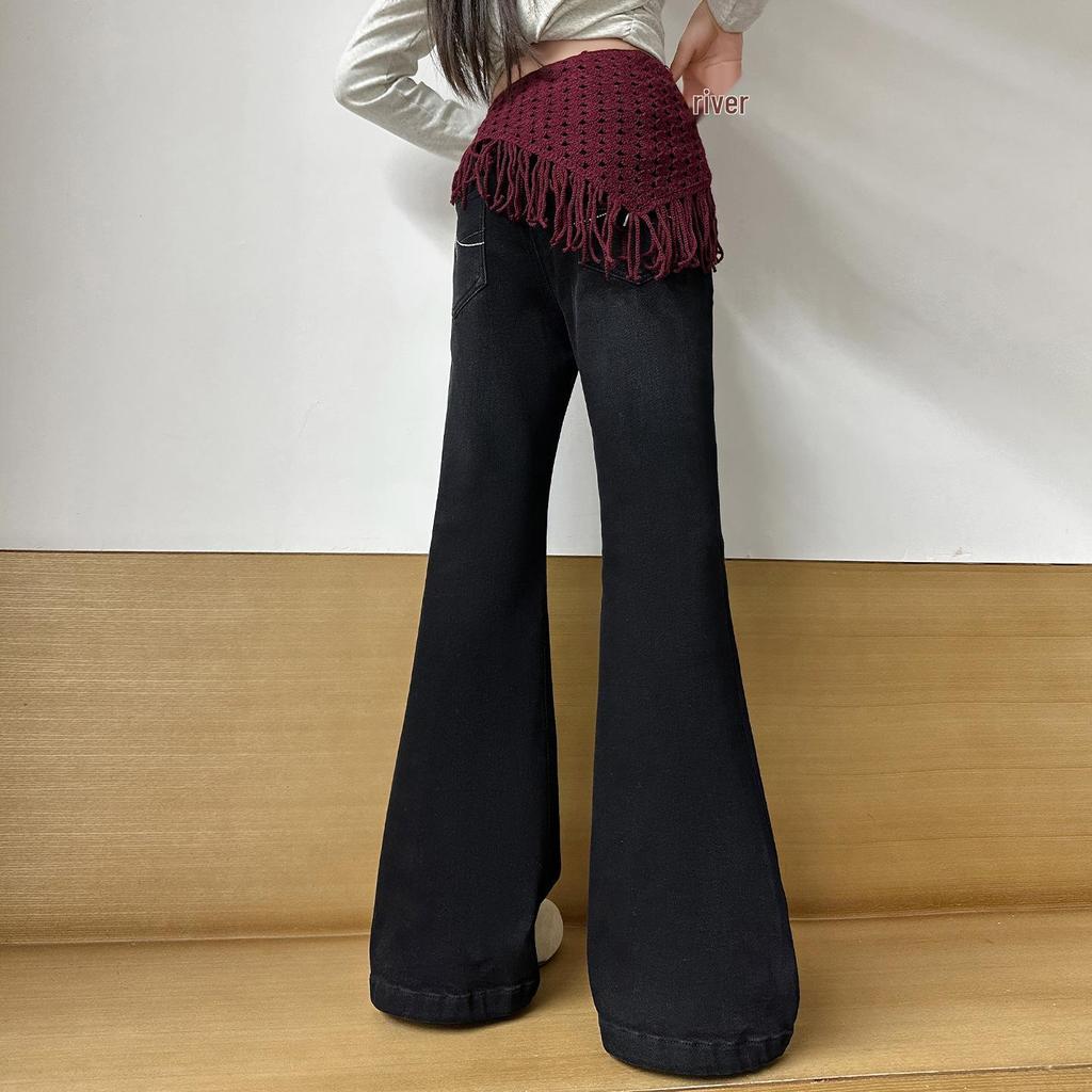 Girls' Black Slim Flared Jeans - Spring/Autumn 2025 Collection