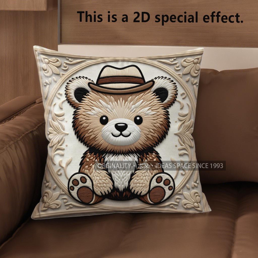 2D Cute Teddy Bears Pillow Covers For Home Decor Pattern Cushion Cover Suitable For Sofa Bedroom Car Pillow Cover