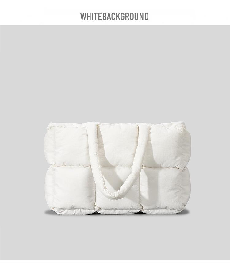 Bolso tote de invierno blanco nube para mujer: Bolso de mano suave y acolchado con diseño de cuadrícula de seis palacios.