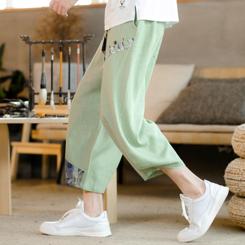 

Японские хлопковые льняные шаровары мужские летние дышащие льняные укороченные брюки для мужчин повседневные брюки для фитнеса с эластичной резинкой на талии XXXXXL зелёный