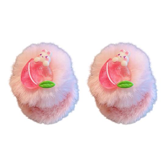 

2Pcs Girl Hair Tie Cartoon Rabbit Star Decor Soft Plush Hair Rope High Elasticity Fuzzy Hair Band Winter Hair Accessories F