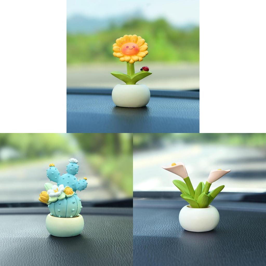 Resin Craft Miniature Flower Pot Decor For Office Desk And Car Ornament