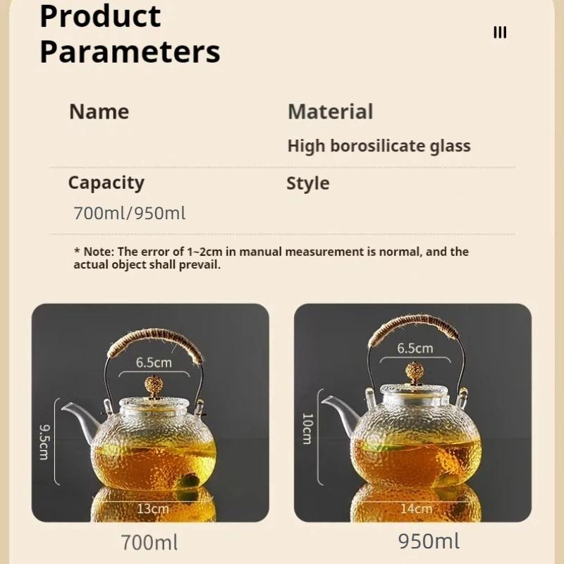 Handgefertigte Teekanne aus hitzebeständigem Glas im chinesischen Stil mit Pflaumenblütendesign – Hitzebeständiger Blumen-Teekessel mit Henkel