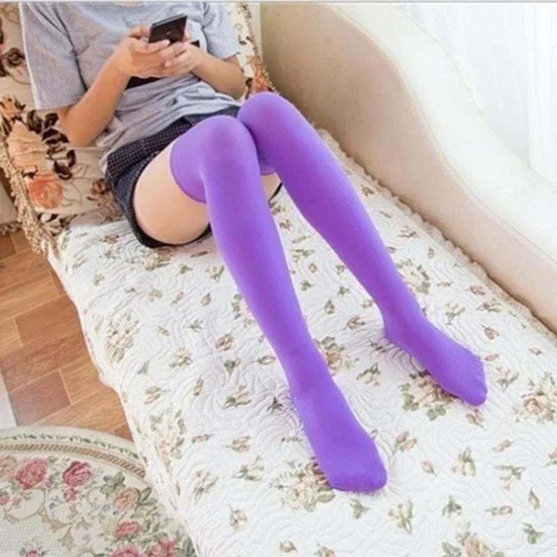 Calcetines largos sexys de color liso, negros y blancos, para mujer, por encima de la rodilla, hasta el muslo, cálidos, estilo Lolita