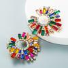 Alloy Inlaid Colored Rhinestone Sunflower Earrings For Women Fashion Dinner Ear Jewelry