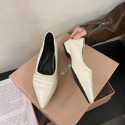 Mode Printemps Nouvelles Chaussures Simples Femmes Mode Tête Pointue Bouche Peu Profonde Pli Semelle Souple Antidérapantes Résistantes à l'Usure Chaussures à Talons Bas