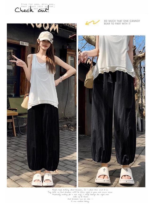 2026 Summer Women's Ice Silk Lantern Pants: Single/Two-Piece, Loose, Slimming, Cropped Harem Style