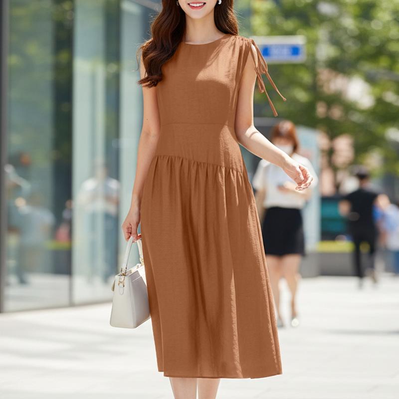 ZANZEA Women Elegant Casual Round Neck Solid Color Sleeveless Dress