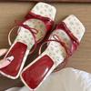 Fashion Women's Fashion Slope Heel Sandals Summer New Square Head Shallow Mouth Butterfly Knot Anti-slip Wear Slippers