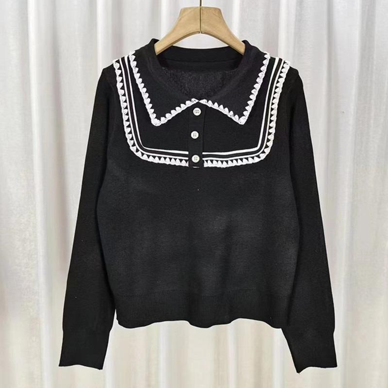 

Осенне-зимняя шикарная кружевная трикотажная рубашка с воротником-поло, женская модная верхняя одежда, блузка с длинным рукавом для женщин, элегантные свободные винтажные женские рубашки, топ 24740 One Size чёрный