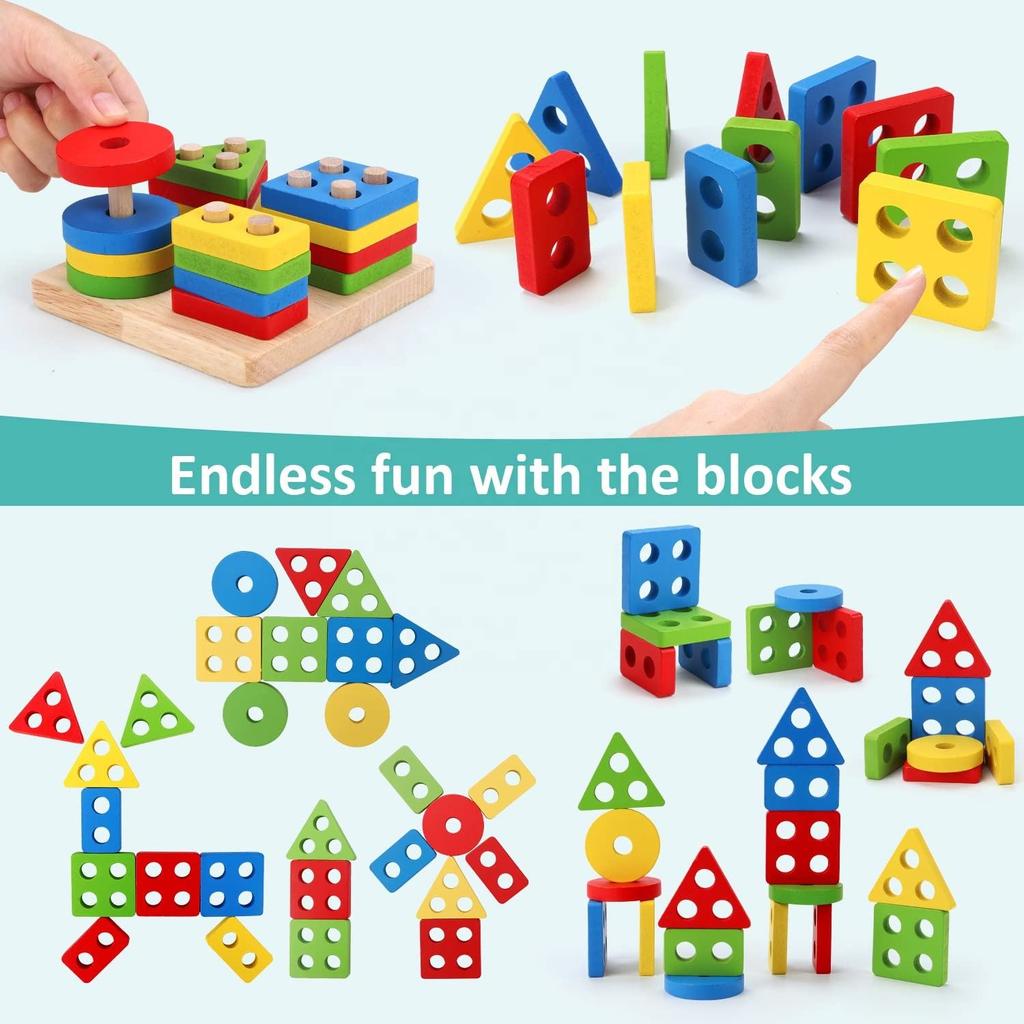 Giocattoli Montessori in Legno Blocchi da Costruzione per Bambini Classificatore di Forme Alfabeto Numeri Puzzle Jigsaw Giocattolo Educativo per Bambini Regalo per Bambino