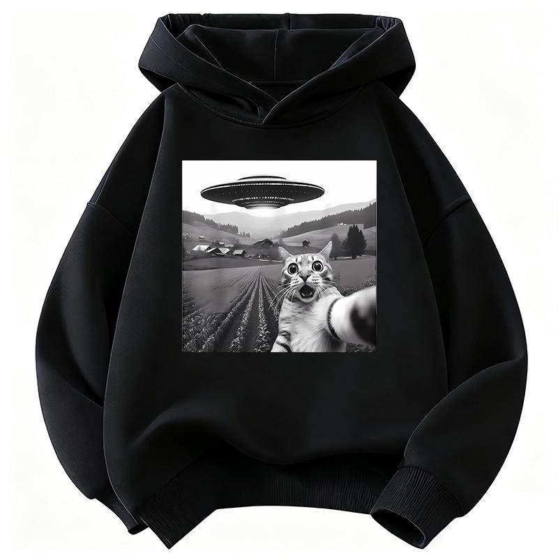 Funny Casual Ufo Cat Children's Sweatshirt Cute Harajuku Hoody for Boys Girls Autumn Spring Casual Hoodies