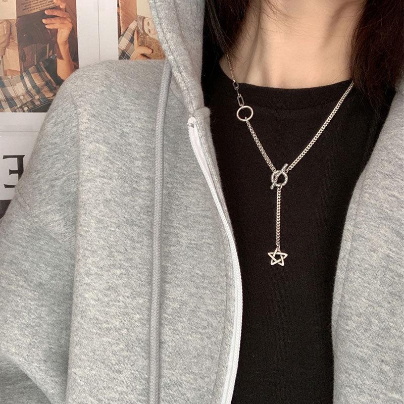 Korean Retro Six-Pointed Star Necklace for Women, 925 Silver Clavicle Chain, Simple Niche Design. Plated Thai Silver