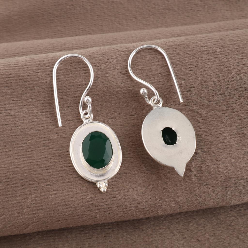 Green Onyx Earrings, 925 Sterling Silver Jewelry, Gemstone Earrings, Gift For Her Handmade Dainty Jewelry