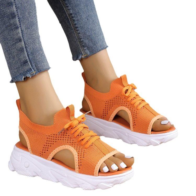 Fashion Sports Sandals for Women 2025 Summer New Style Thick Bottom Mesh Soft Bottom Casual Hollow European and American Beach Sandals