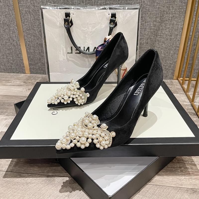 High Heels Fairy Style Pearl Small Fragrant Style Fine Heel Design Sense Niche Fashion Pointed Head with Cheongsam Single Shoes