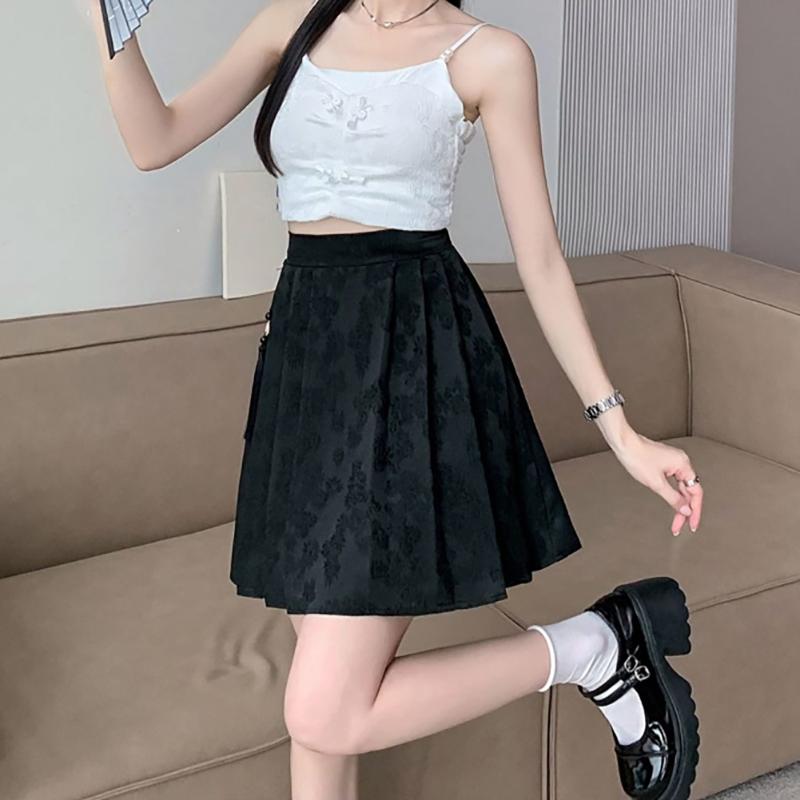 Spring And Summer National Wind New Plus Size Skirt Chinese Pleated Skirt With Elastic Waist High Waist Jacquard Fashion Slim Skirt