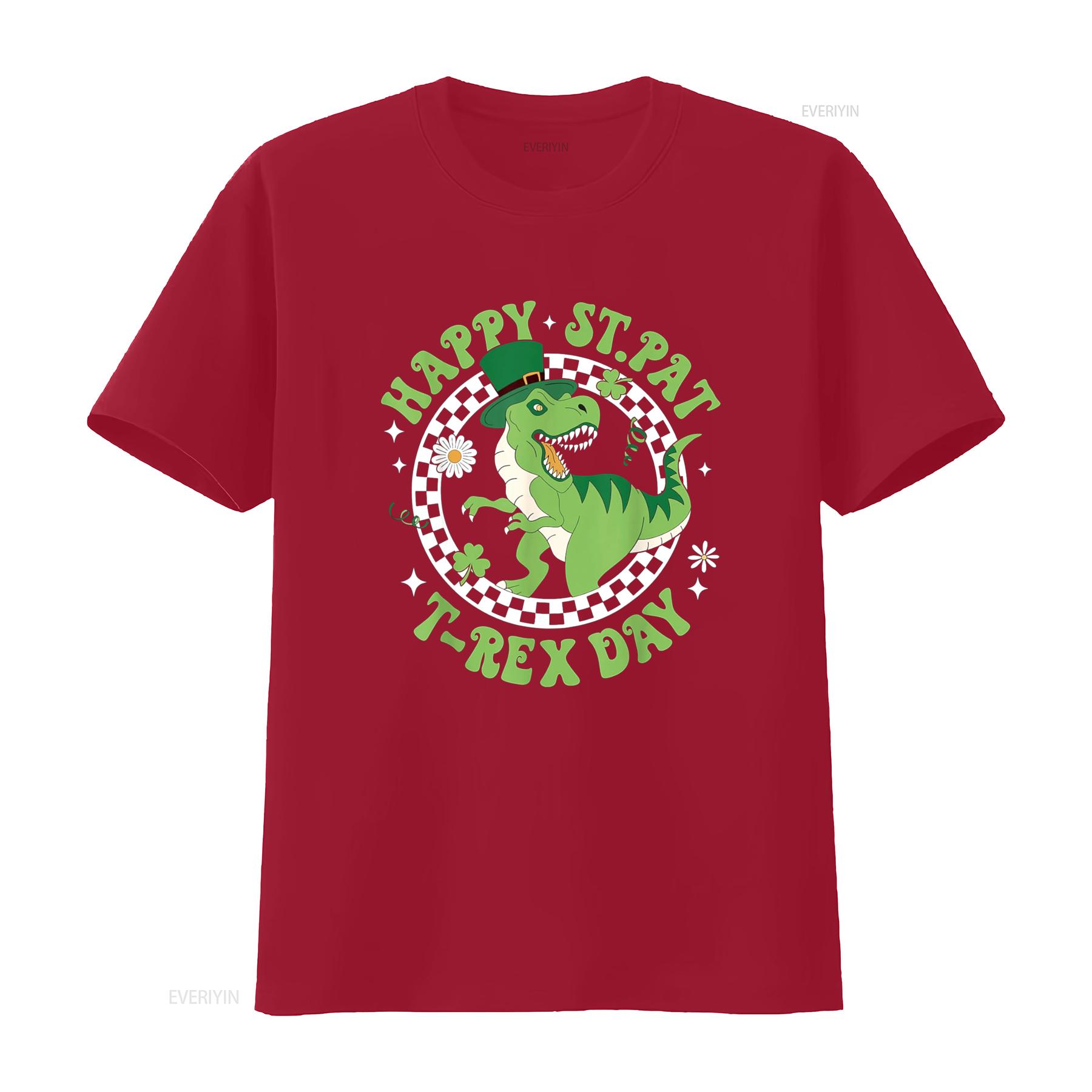 Happy St Pat T rex Day Dino Saurus Patricks Boys Shirt vintage Washed Stretched Top For Everyday Wear Slightly homme Stylish S