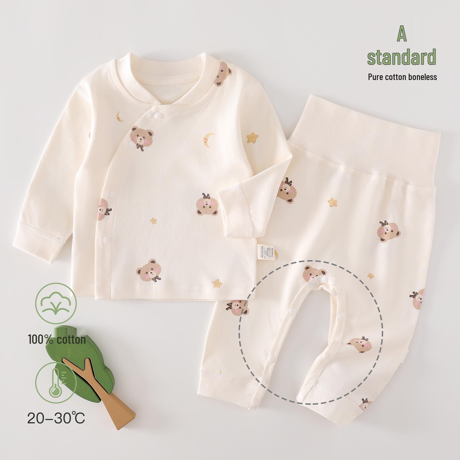 

Autumn & Winter Newborn Pure Cotton High-Waisted Belly-Protecting Pajama Set 73cm