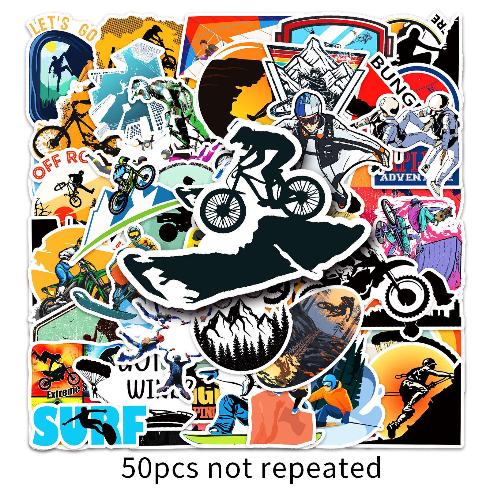 50 Extreme Sports Graffiti Stickers: Cartoon Outdoor Sports for Journal, Computer, Phone, Water Bottle Decor - Waterproof