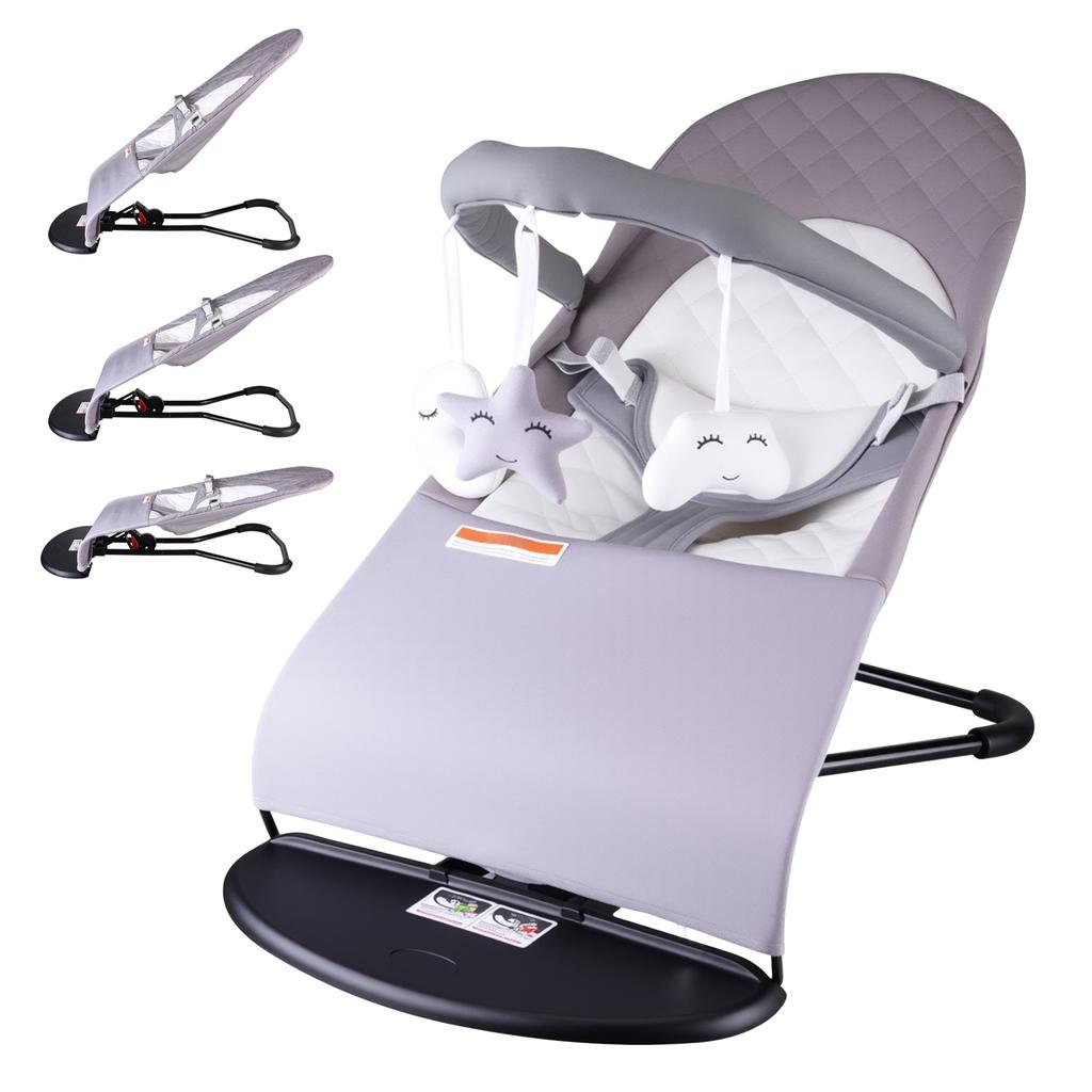 Portable Baby Bouncer, Foldable Baby Rocker Chair, Infant Soothing Seat with 3 Adjustable Recline Angles, Detachable