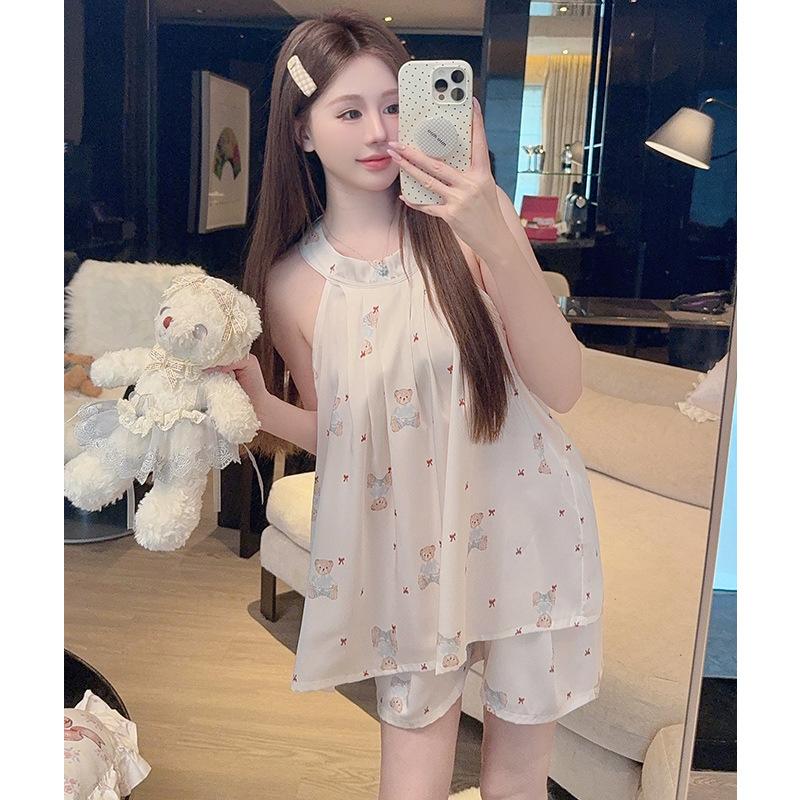 Summer new sleeveless fashion sweet sleeveless shorts pajama set soft comfortable cool summer pajama set