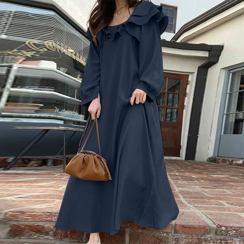 Buy ZANZEA Women O-neck Long Sleeve Dress Korean Fashion Summer Casual Long  Dress at affordable prices  free shipping, real reviews with photos  Joom