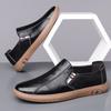 Men's Brand High Quality Round Headed Slip on Leather Shoes Flat Bottomed Handmade Soft Comfortable Fashionable Leisure Loafers
