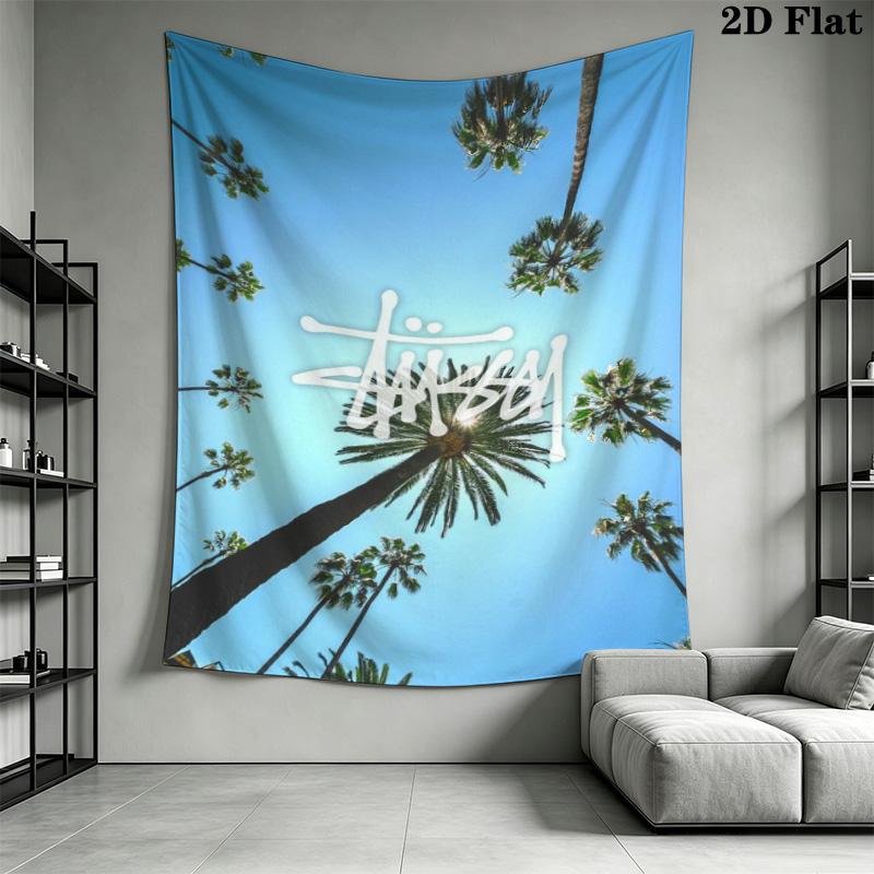Blue Sky Palm Tree Tapestry, Low Angle Tropical Palm Scenery Street Signature Logo Wall Hanging