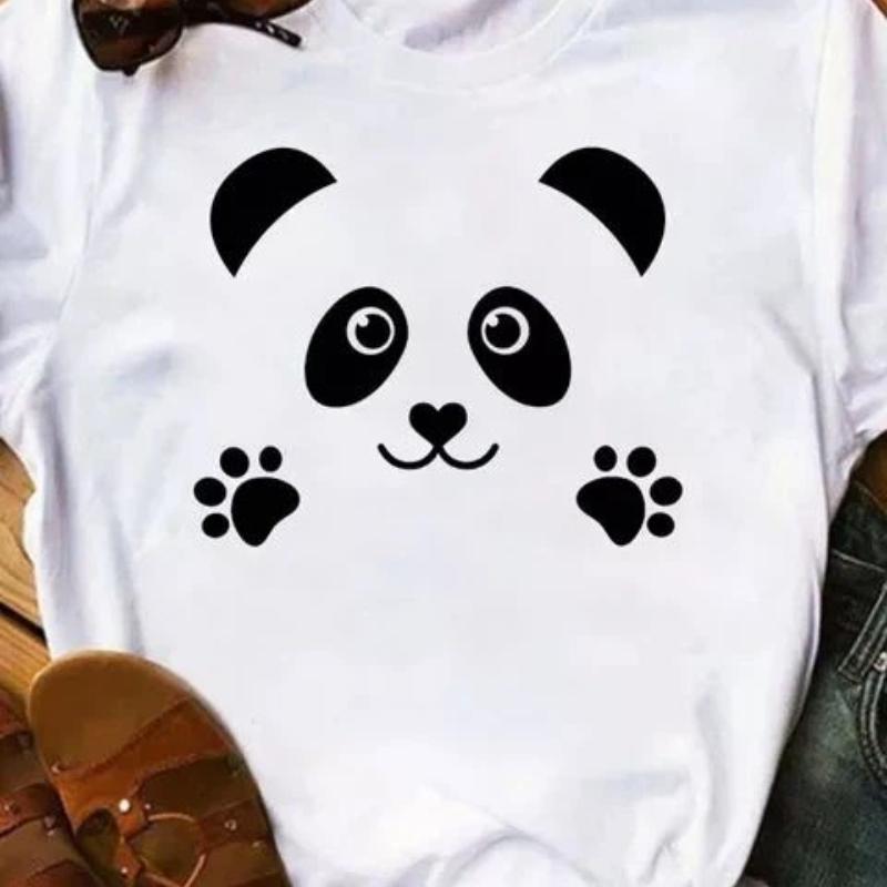 Maycaur Summer Women T Shirt Loose Tops Cute Panda Heart Print Short Sleeve Female Loose Casual T-shirt Ladies Top Tee